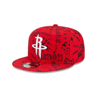 Red Houston Rockets Hat - New Era NBA Doodle 9FIFTY Snapback Caps USA0249618